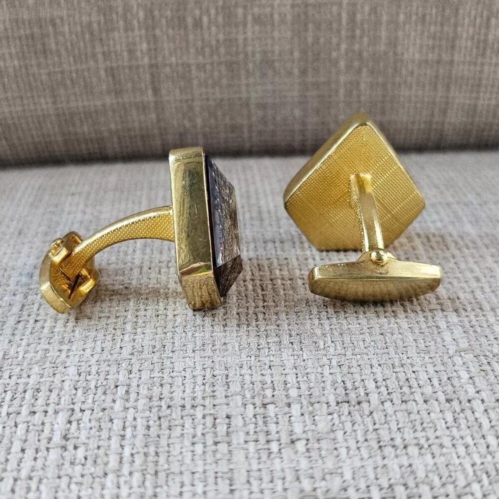 Men Cuff Links Brown Faux Stone Gold Tone Fashion Jewelry Cuff Stud Cufflink New - Picture 6 of 10
